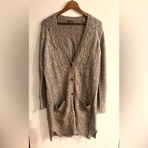 ANN TAYLOR Women's Brown Knit Alpaca Wool V-Neck Button Down Longline Cardigan